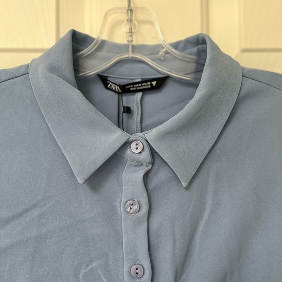 NWT Zara Asymmetric Draped Blue Shirt Dress M - Picture 14 of 15